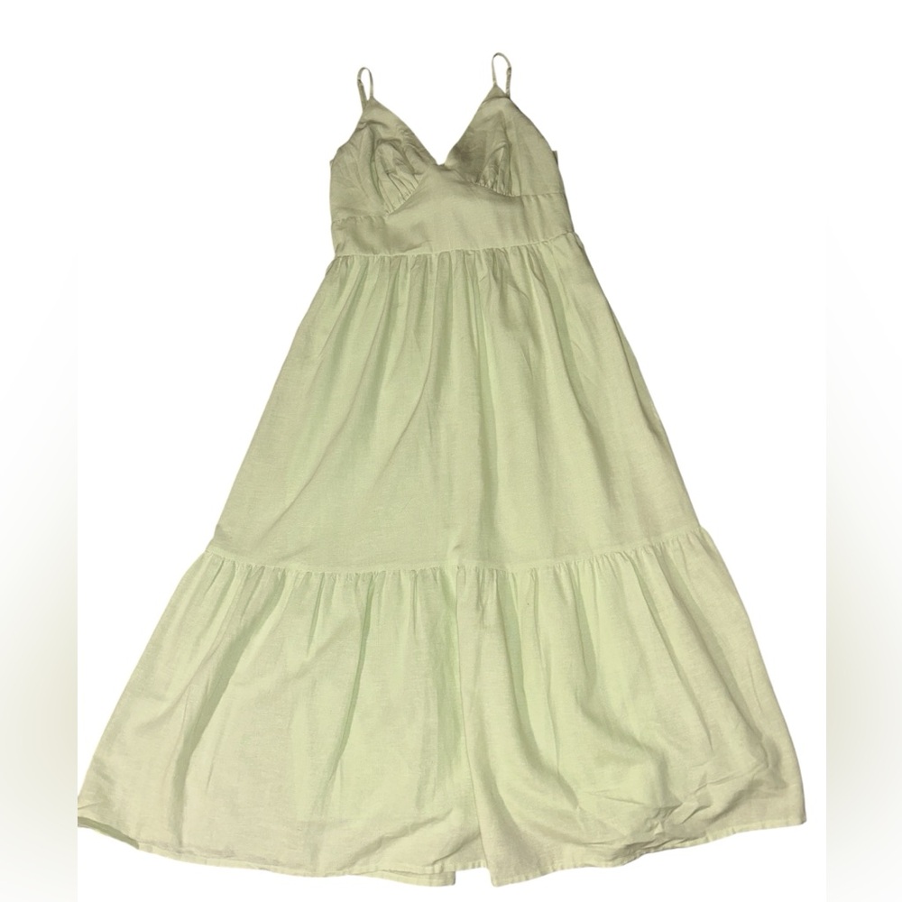 Jessica Simpson Pastel Mint Green Linen Maxi Dress | large